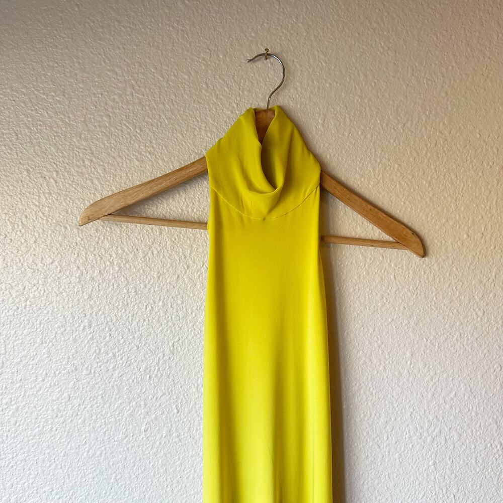 Norma Kamali Halter Turtle Side SlitCowl Neck Fishtail Maxi Dress Chartreuse XXS - Picture 4 of 10
